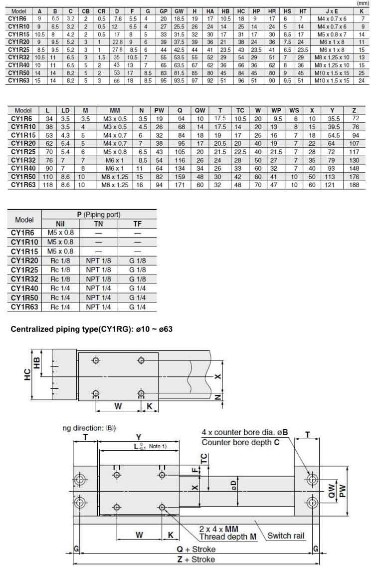 CY1R Series Direct Mount Type Rodless Cylinder