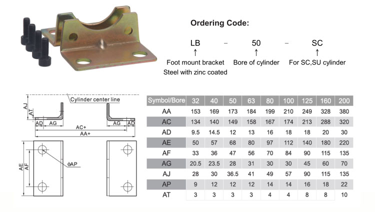 LB Foot Mount Bracket for SC, SU series cylinder