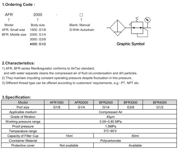 AFR,BFR Series Air Filter and Regulator