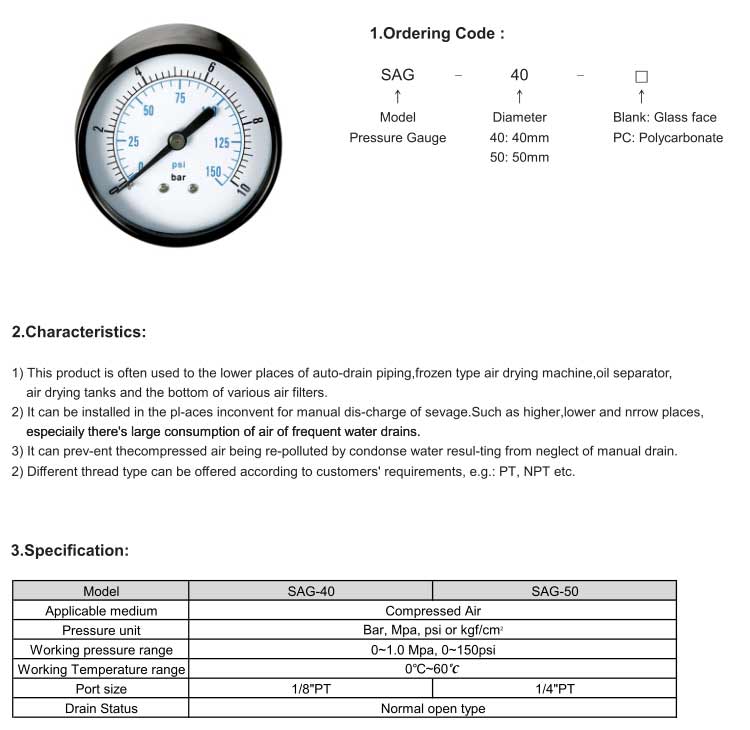 SAG40, SAG50 Series Pressure Gauge