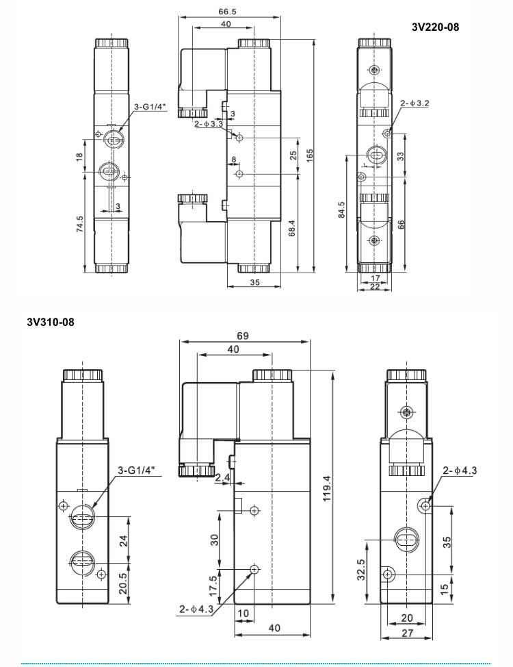 3V Series 2positions/3ways Solenoid Valve