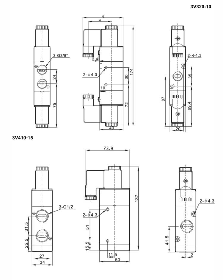 3V Series 2positions/3ways Solenoid Valve