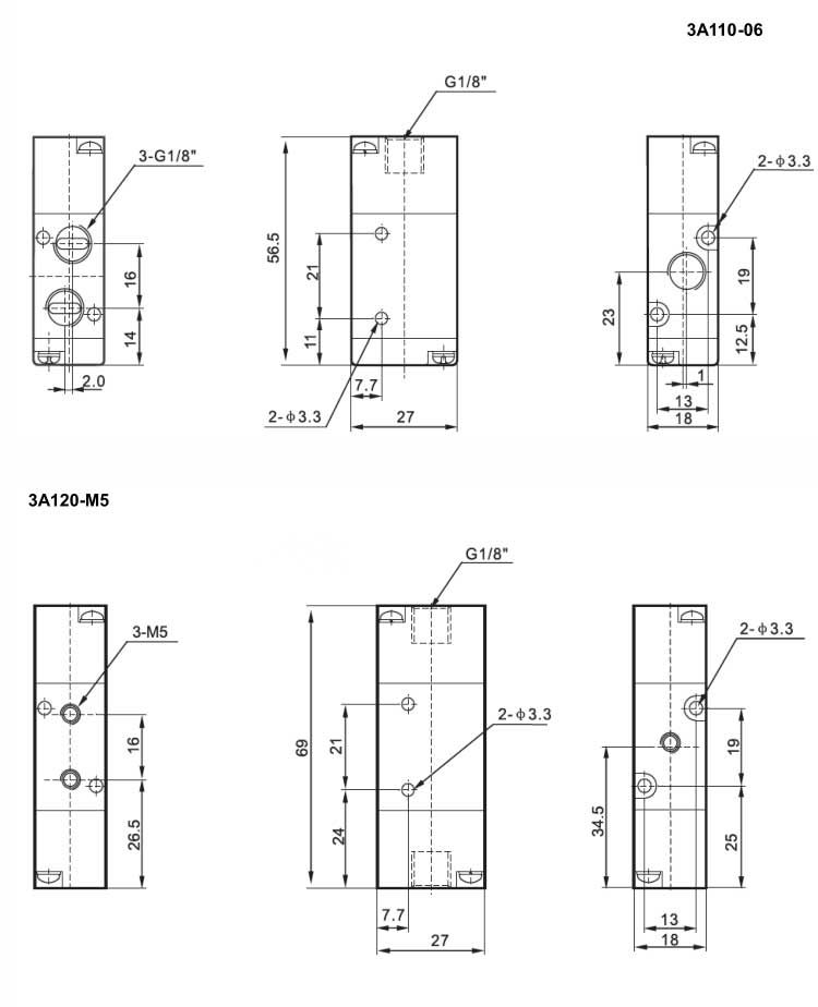 3A Series 2positions/3ways Air Valve