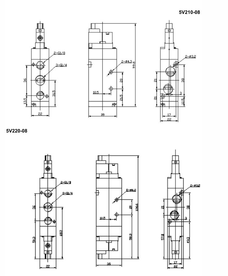 5V Series 2positions/3ways or 2positions/5ways Solenoid Valve