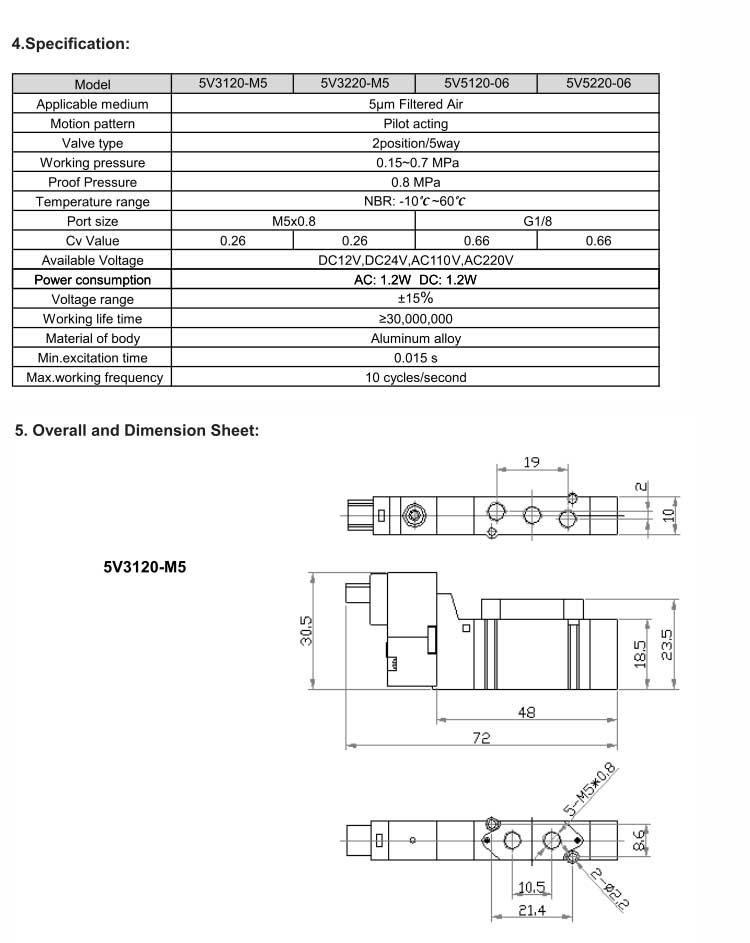 5V3120,5V3220,5V5120,5V5220 Series Solenoid Valve