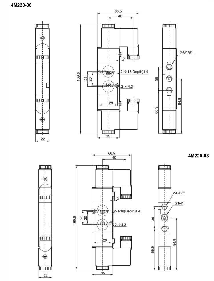 4M (NAMUR)Series 2positions/5ways Board Solenoid Valve