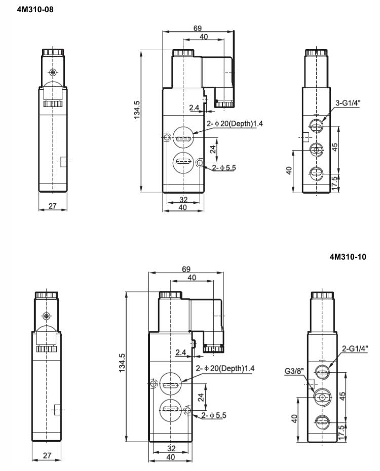 4M (NAMUR)Series 2positions/5ways Board Solenoid Valve