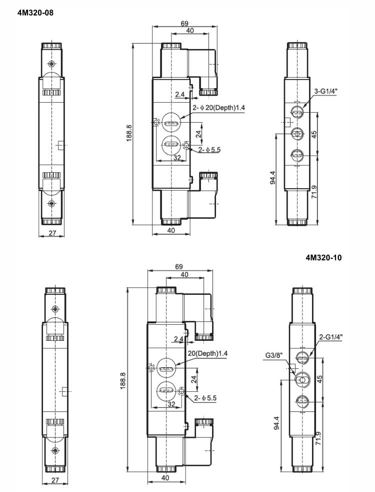 4M (NAMUR)Series 2positions/5ways Board Solenoid Valve