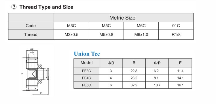 PE-C Uion Tee Push in Fitting