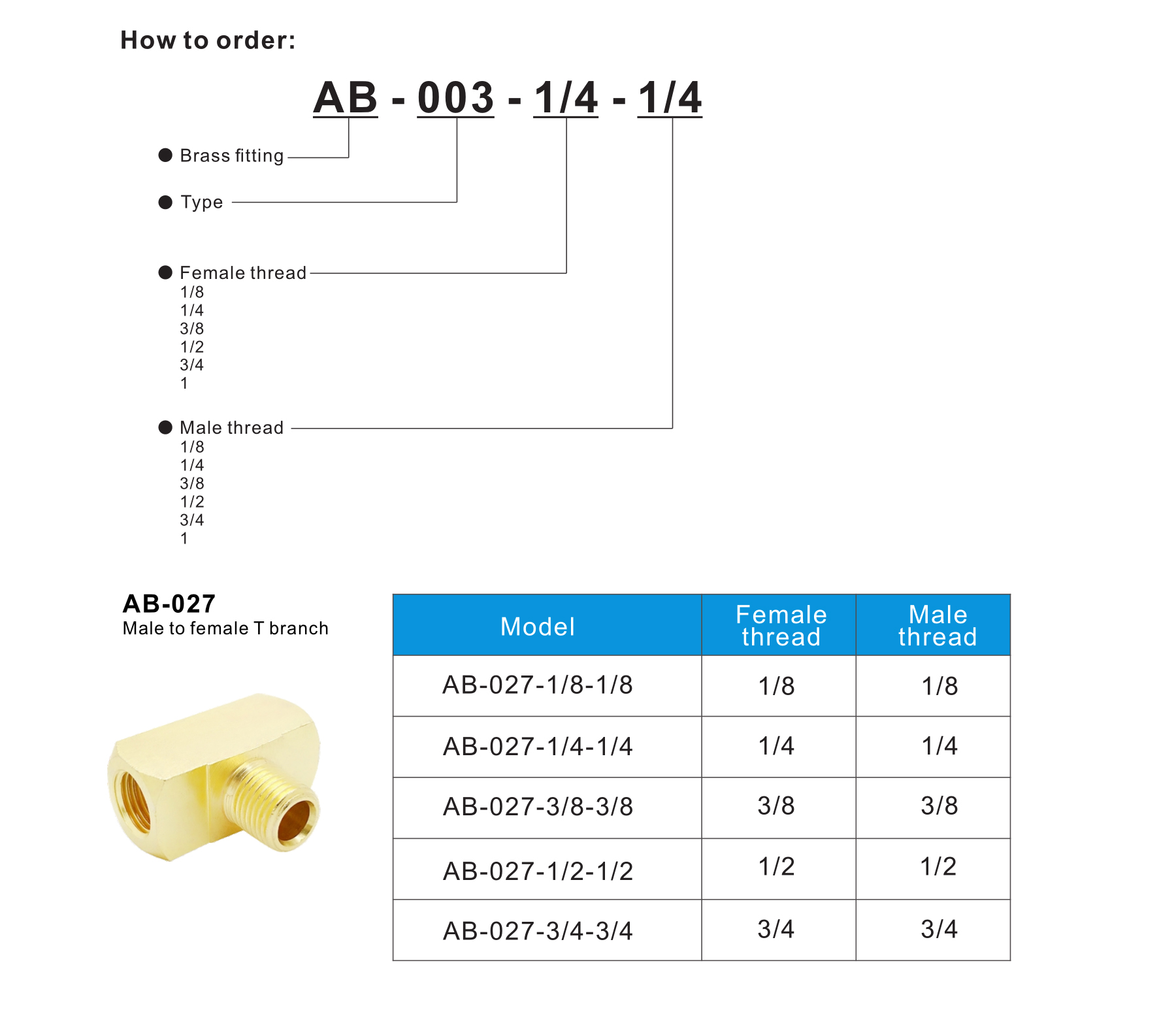 AB-027 Male to female T branch