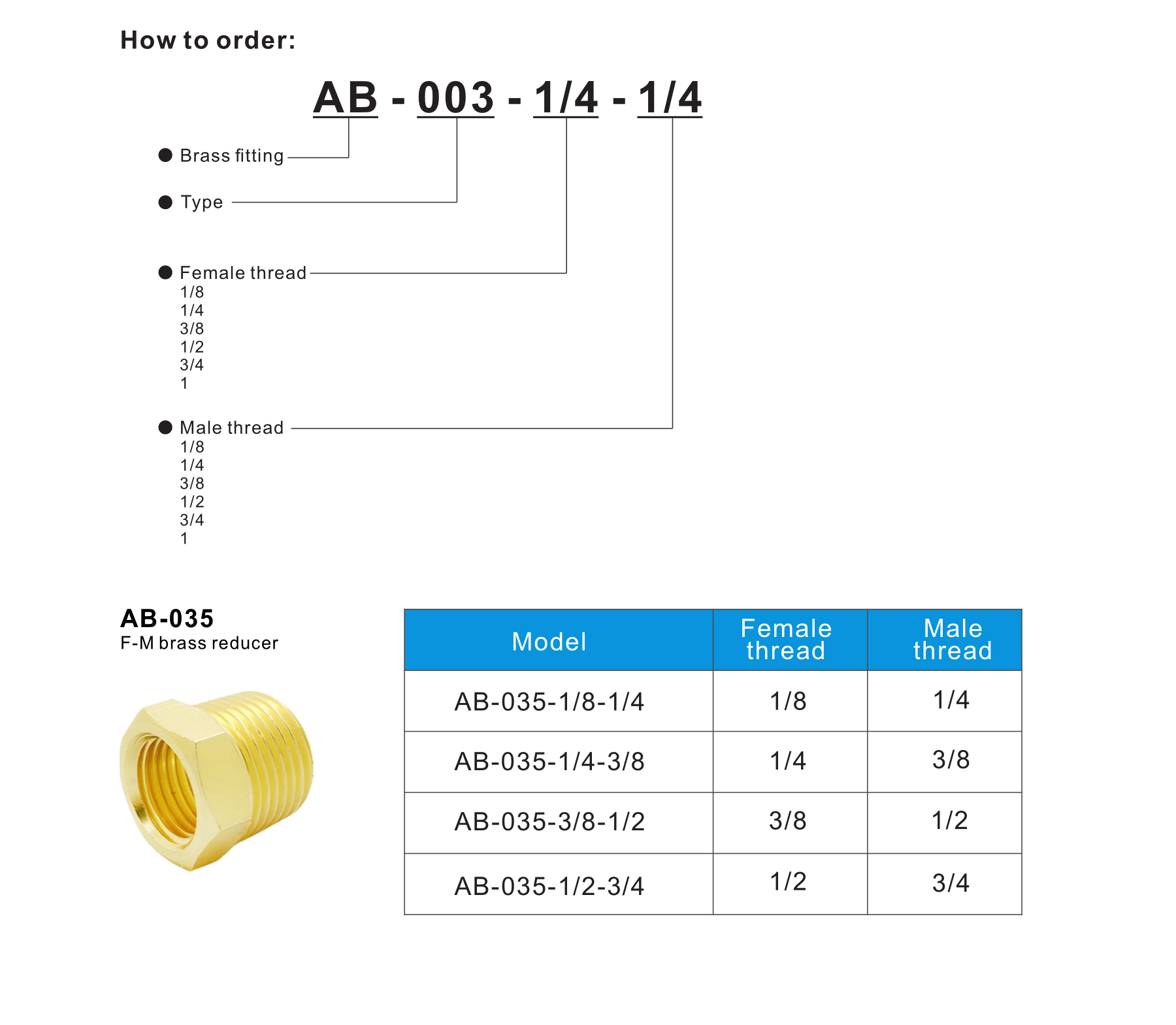 AB-035 F-M brass reducer