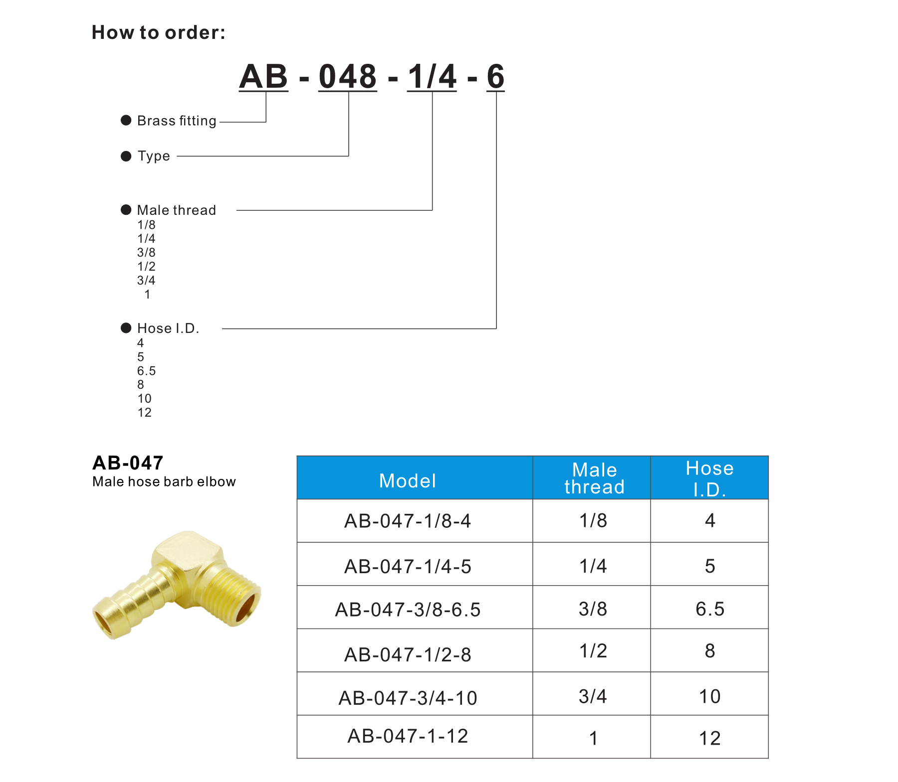 AB-047 Male hose barb elbow