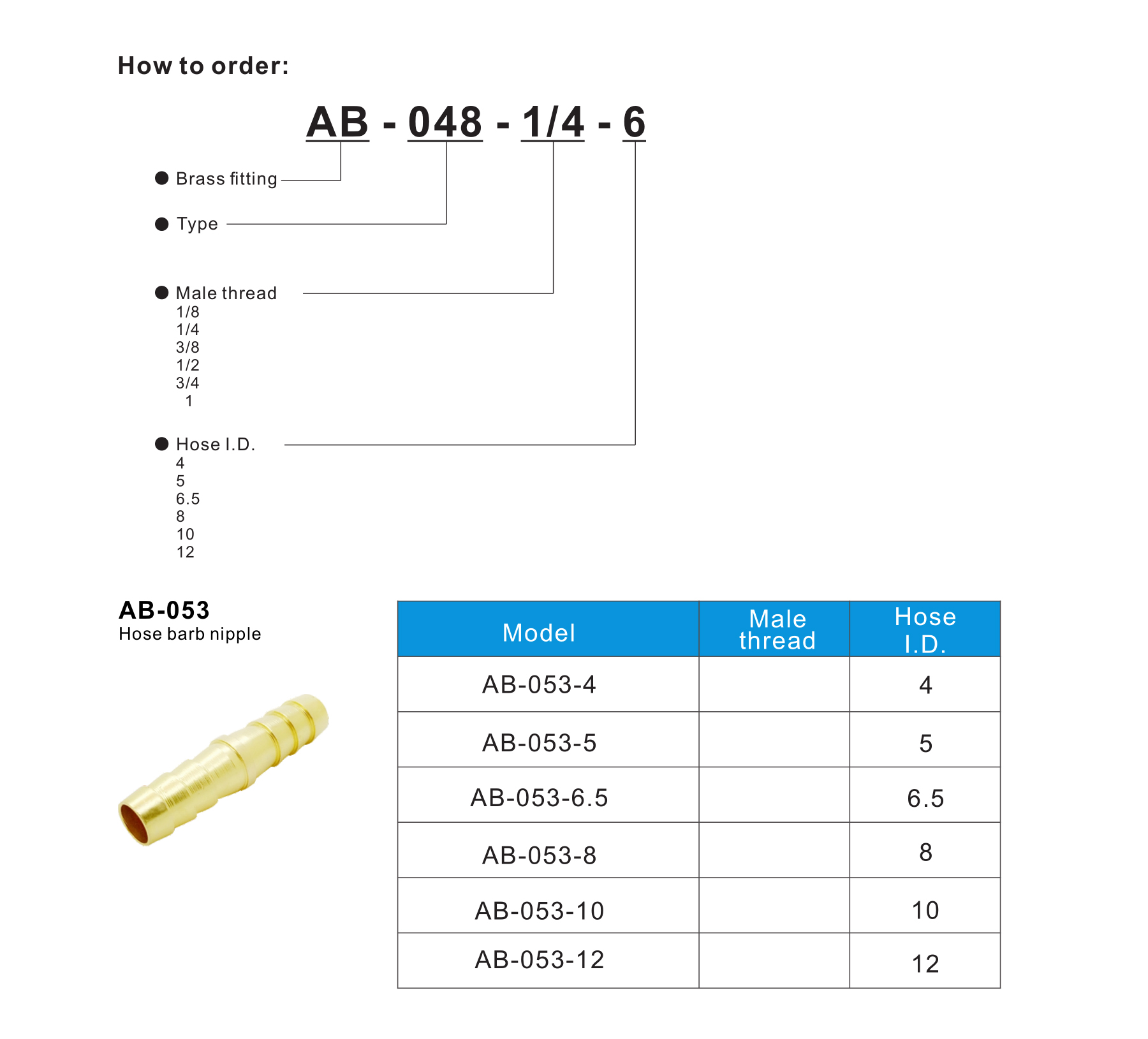 AB-053 Hose barb nipple