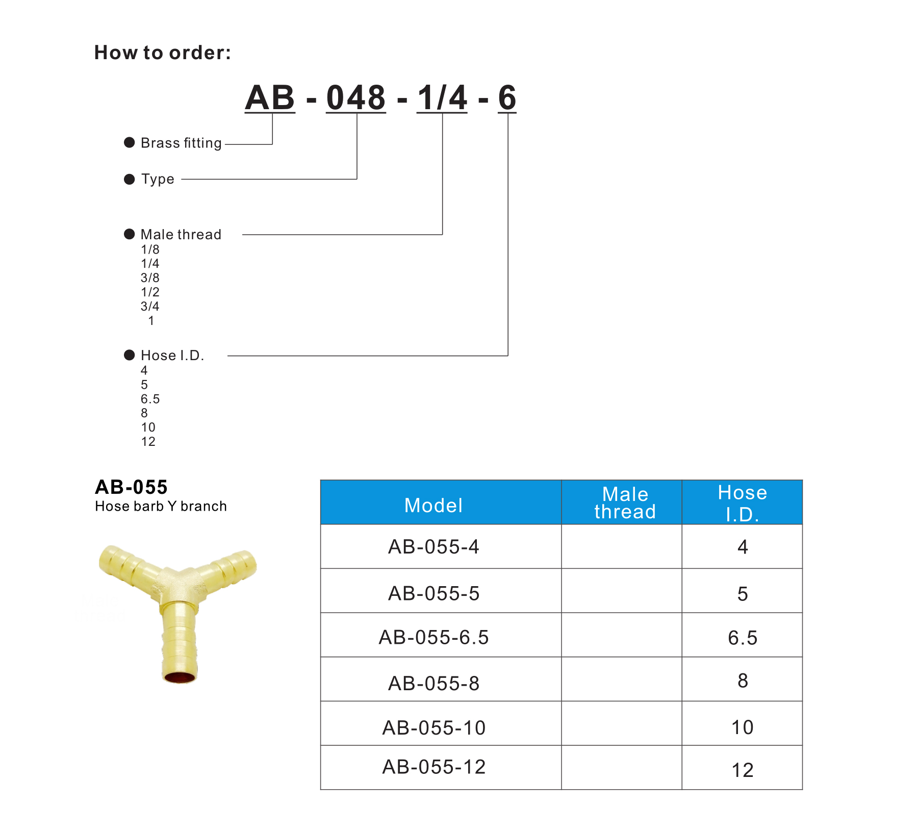 AB-055 Hose barb Y branch