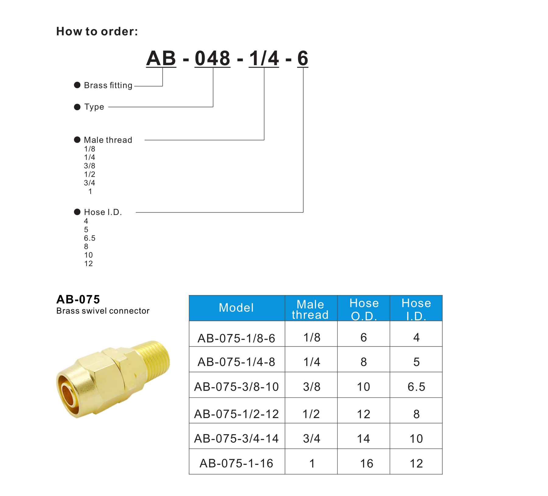 AB-075 Brass swivel connector