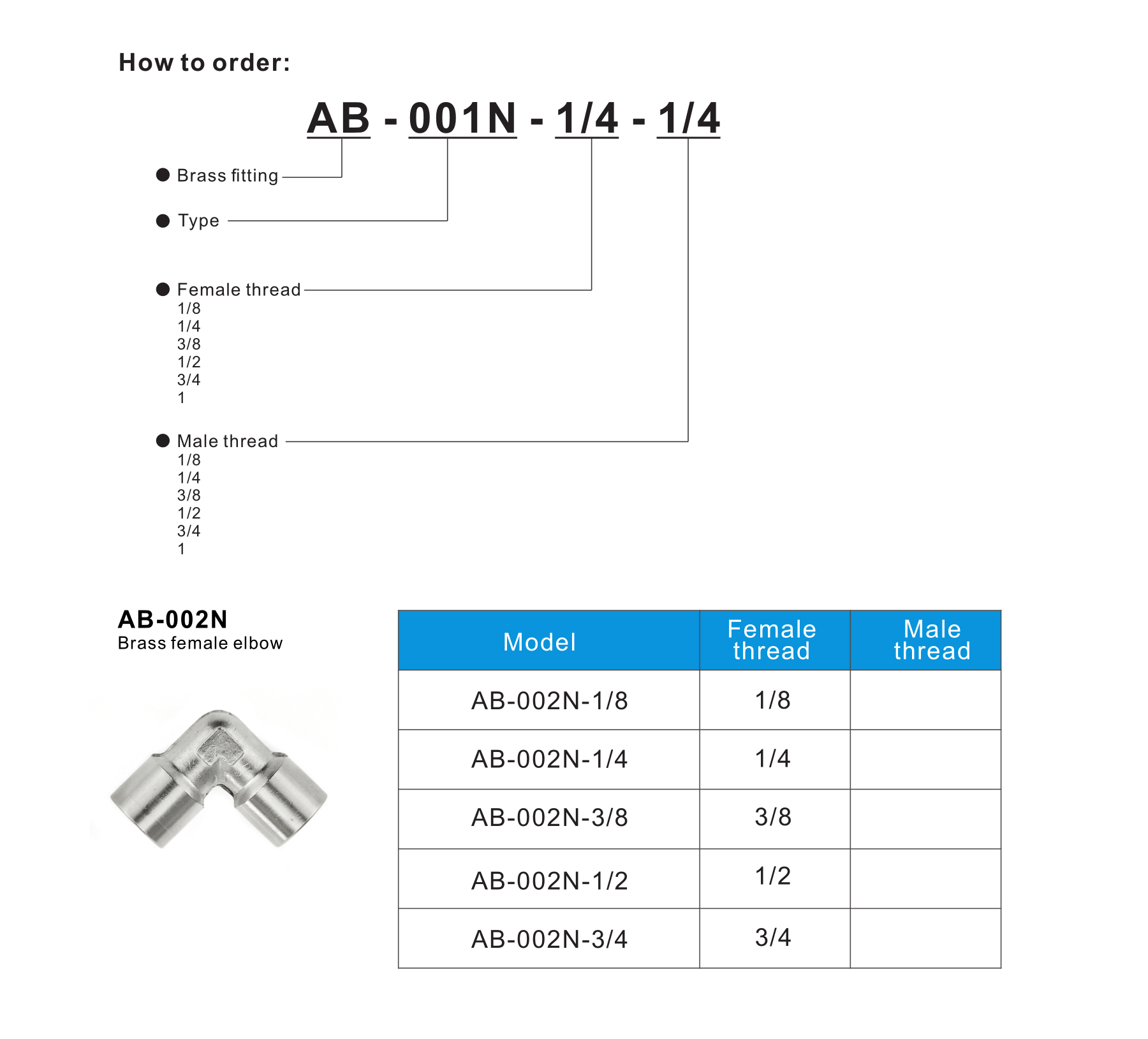 AB-002N Brass female elbow