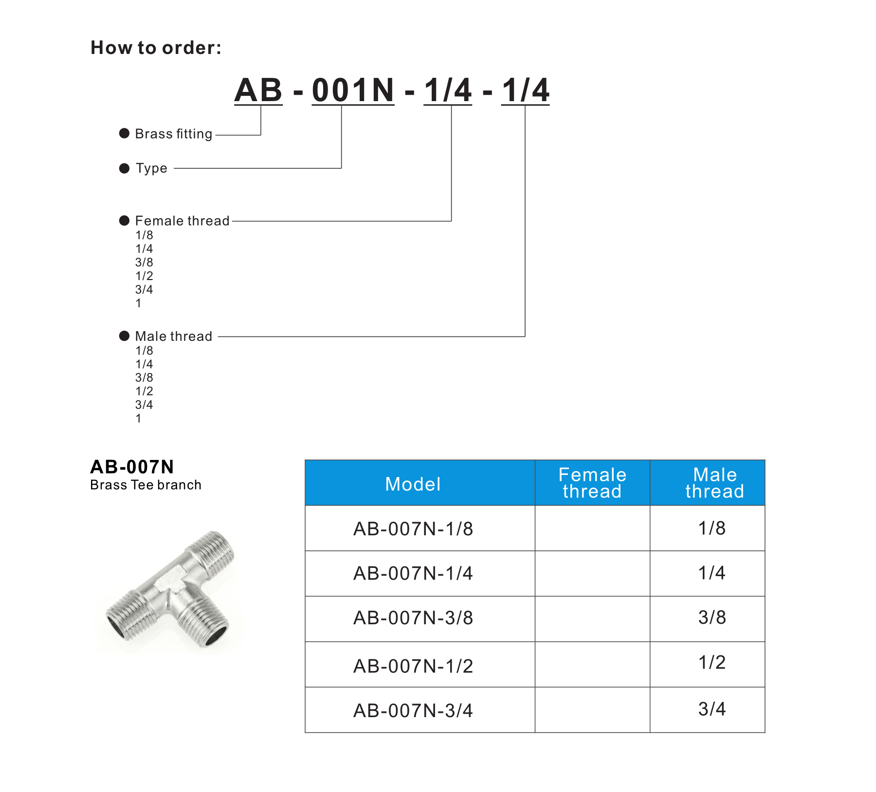 AB-007N Brass Tee branch