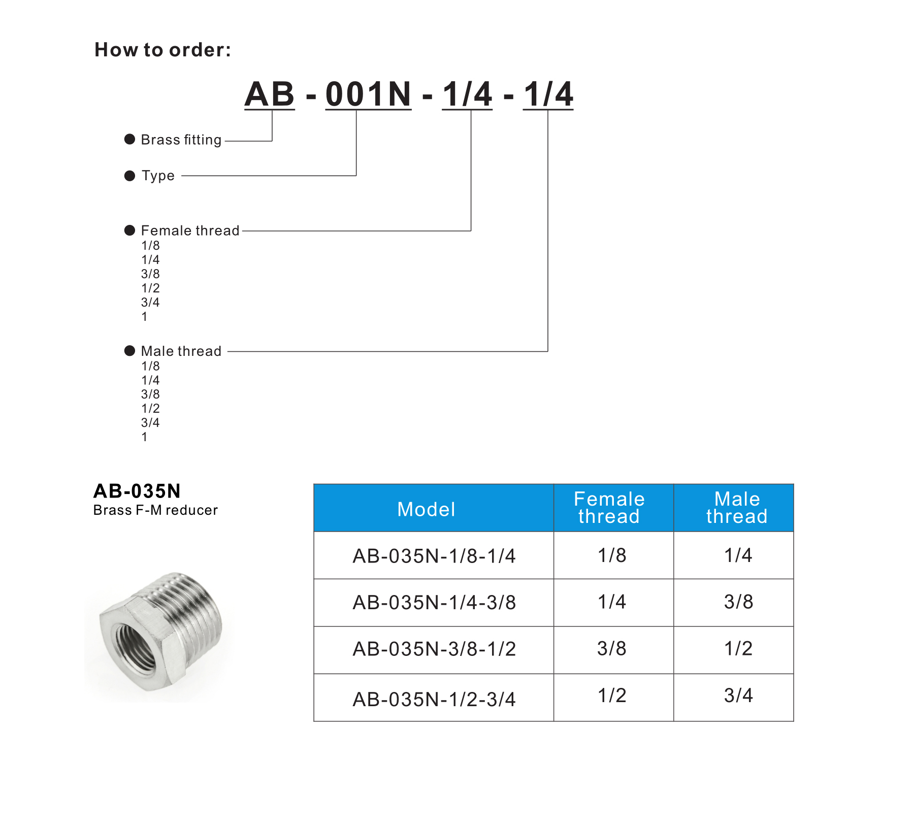 AB-035N Brass F-M reducer