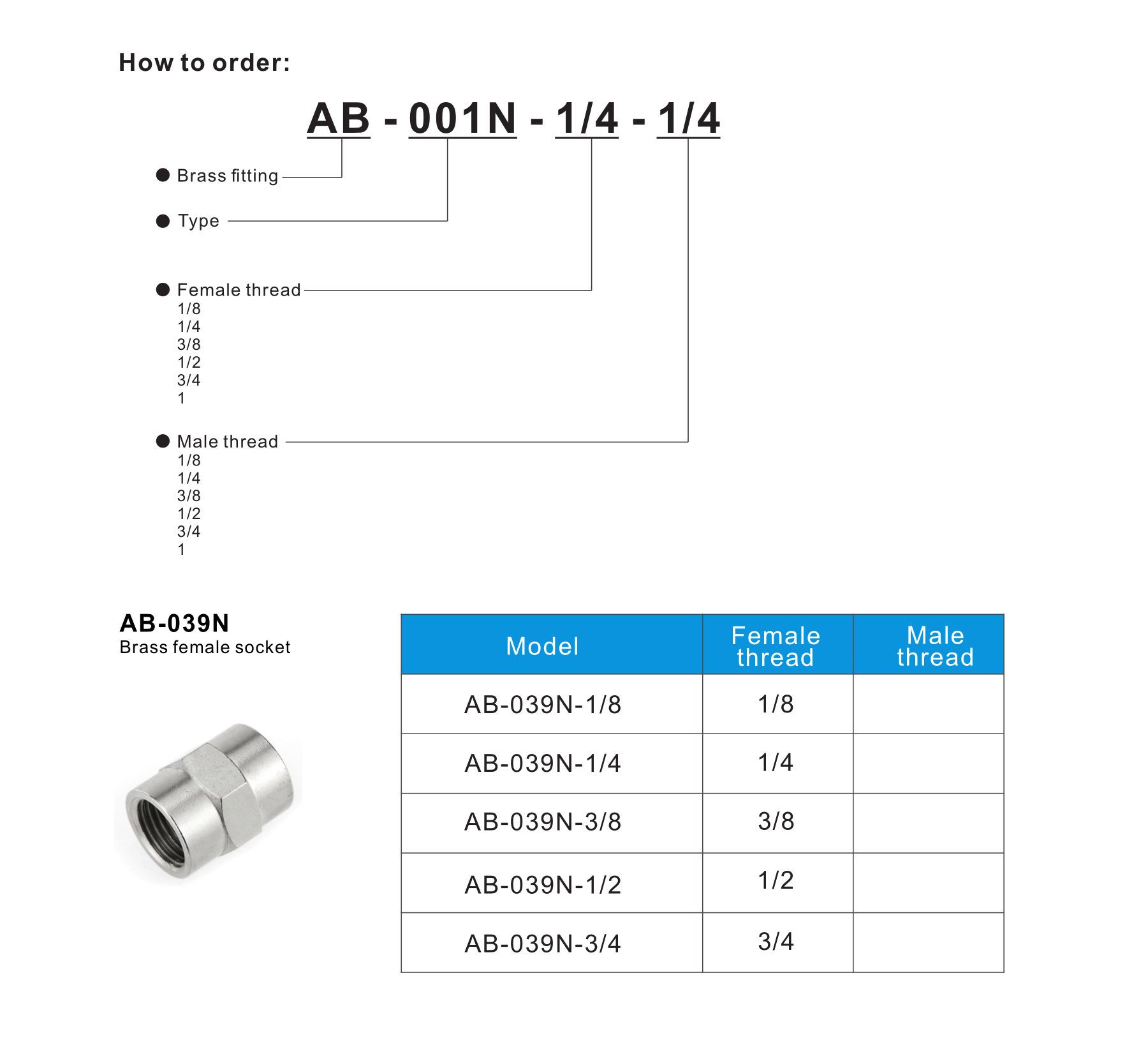 AB-039N Brass female socket