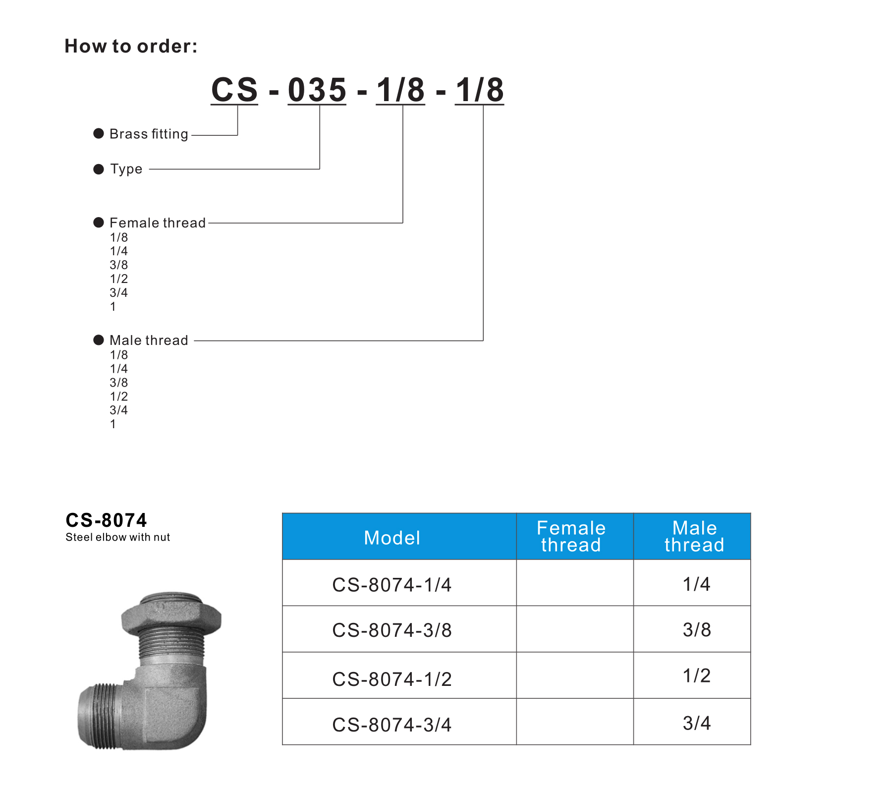 CS-8074 Steel elbow with nut