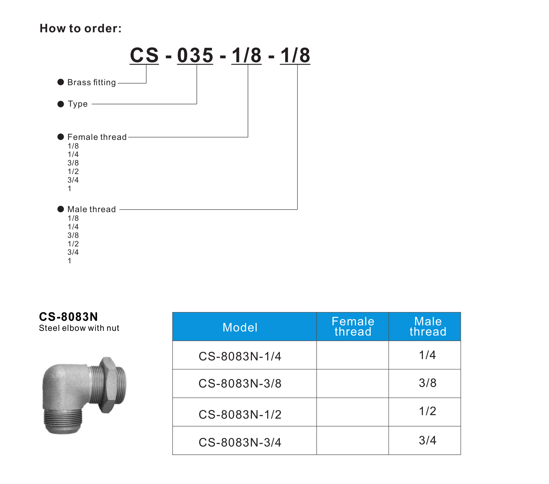 CS-8083N Steel elbow with nut