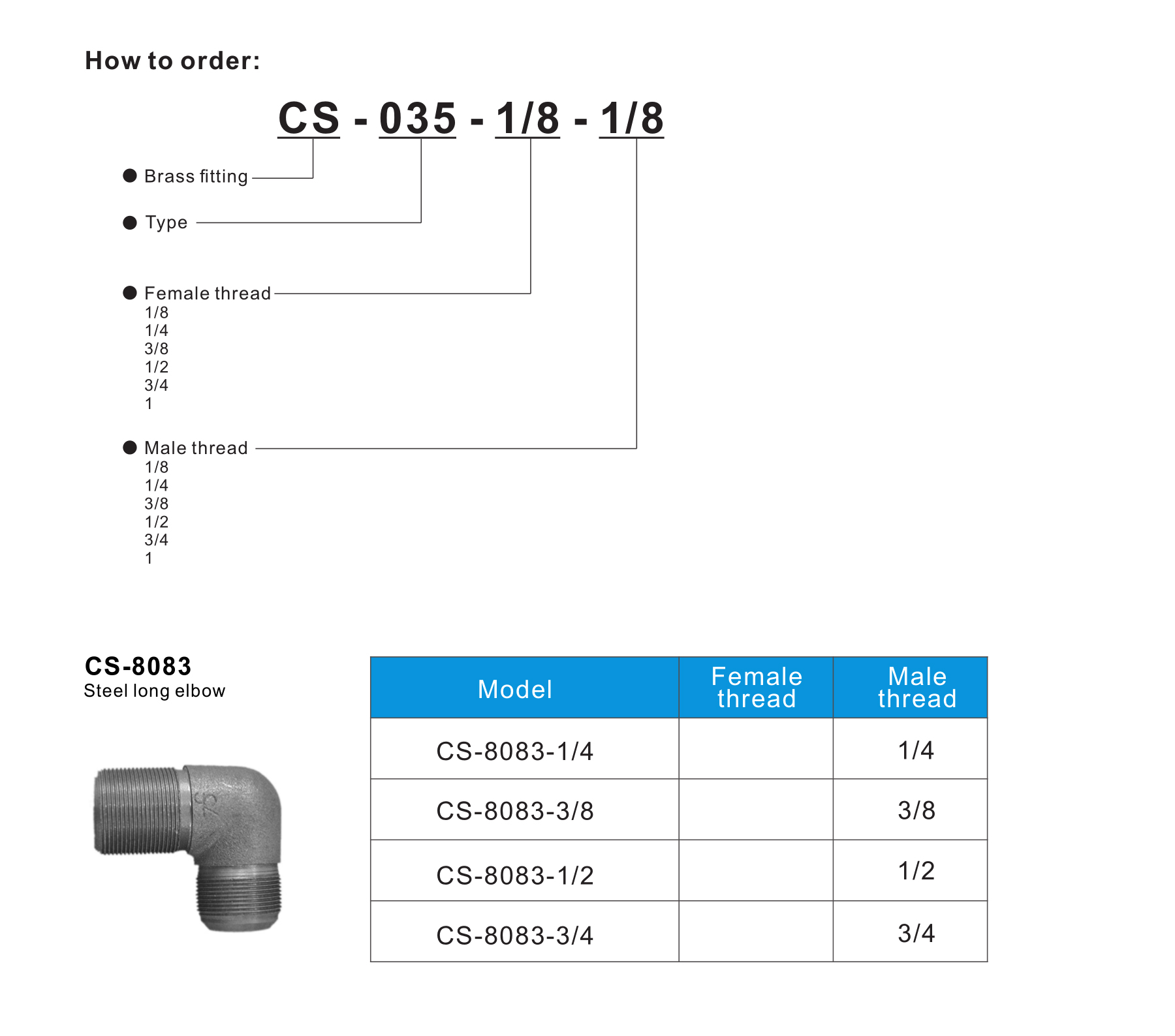 CS-8083 Steel long elbow