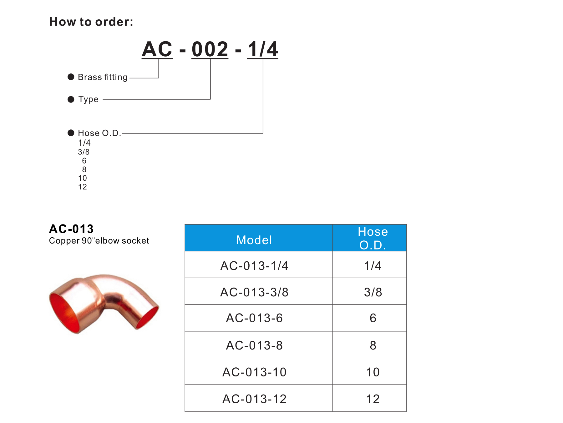 AC-013 Copper 90° elbow socket