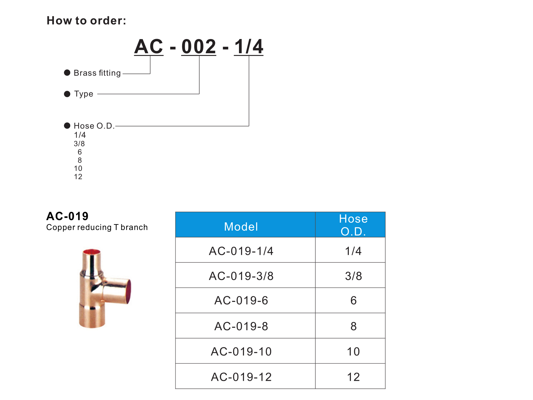 AC-019 Copper reducing T branch