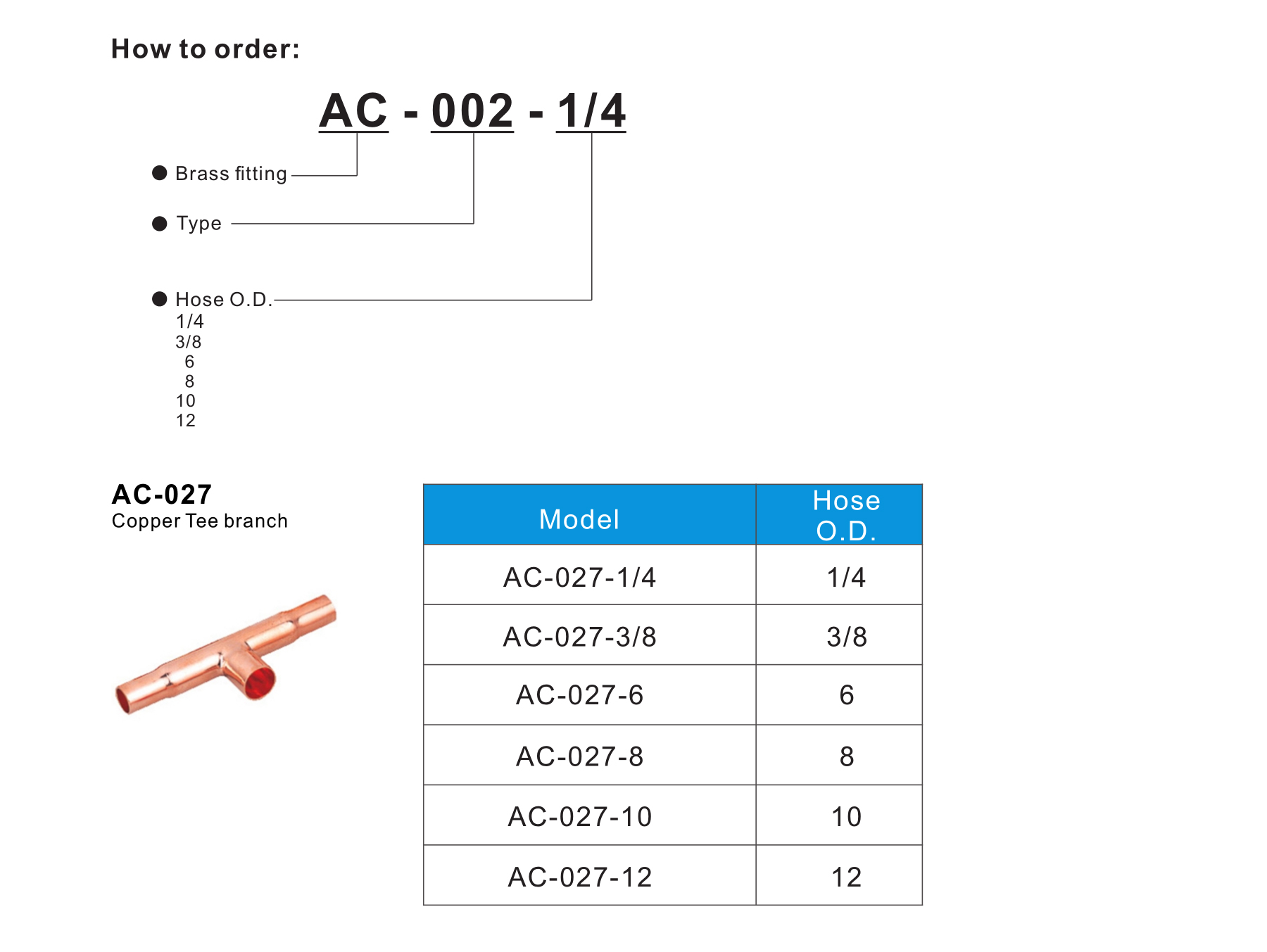 AC-027 Copper Tee branch