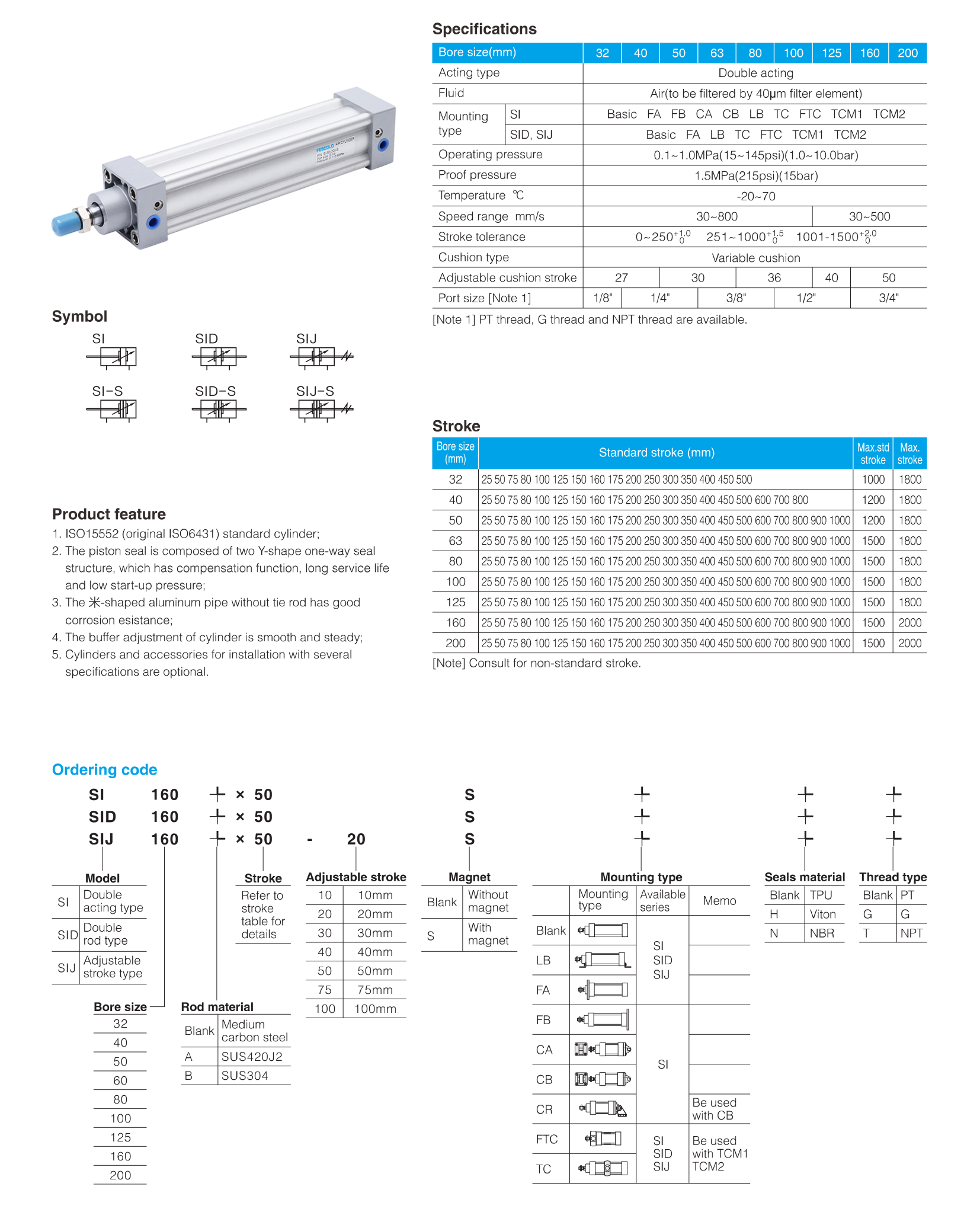 SI Series ISO15552 Standard Cylinder